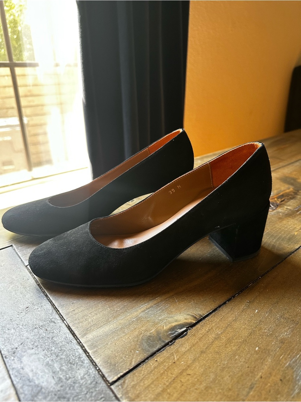 Margaux Black Suede Mid Block Heel Pumps